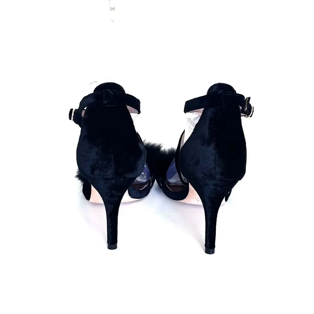 Sacha London Handmade Womens Heels Size 10 Black‎ Velvet Faux Fur Party Formal